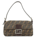 FENDI Zucca Mamma Baguette Canvas Leather Shoulder Bag Brown 26424
