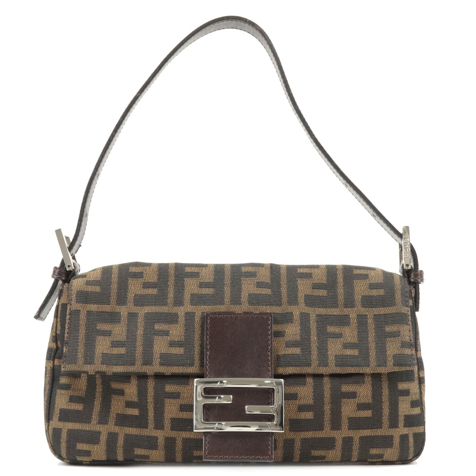 FENDI Zucca Mamma Baguette Canvas Leather Shoulder Bag Brown 26424