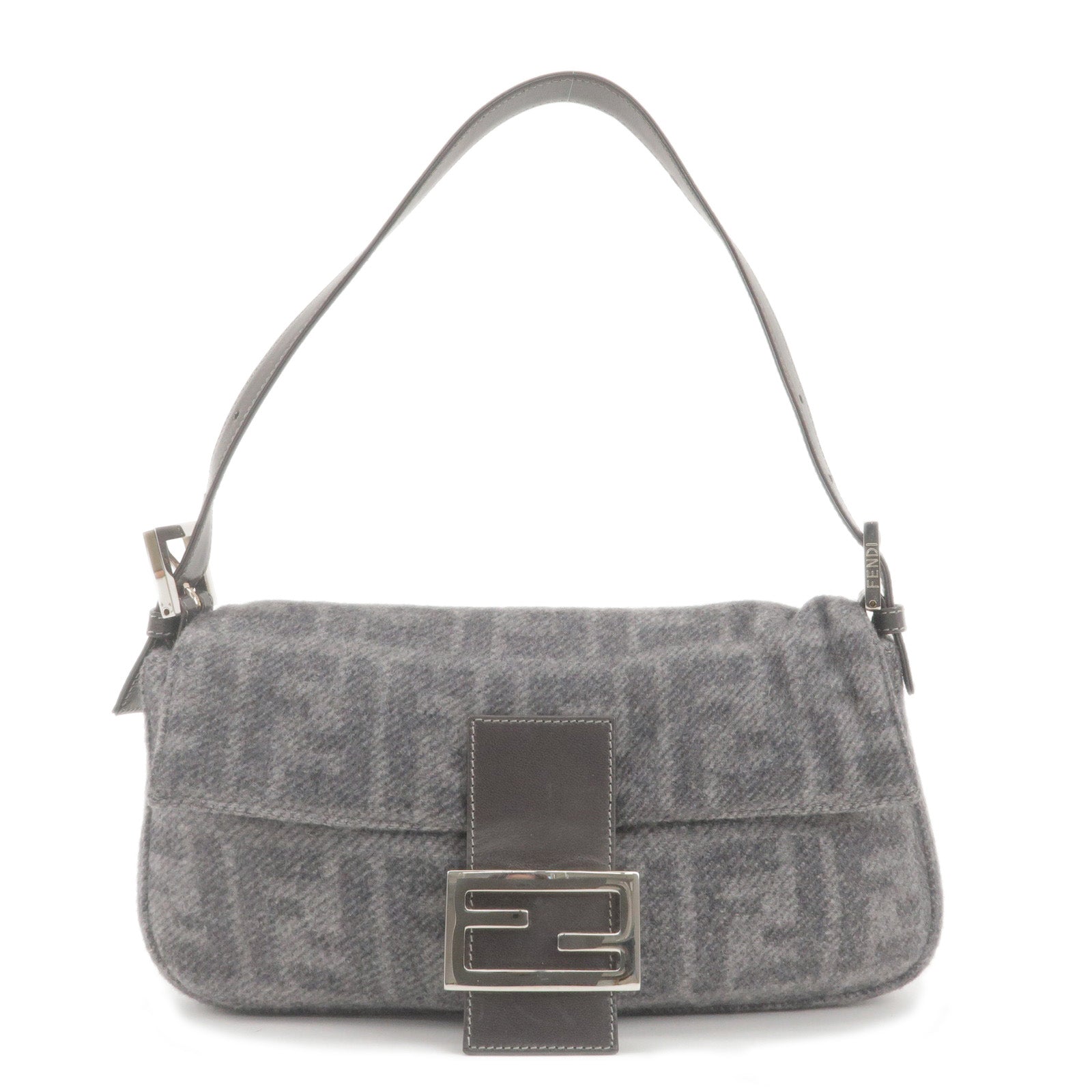FENDI Zucca Mamma Baguette Cashmere Leather Shoulder Bag 26424