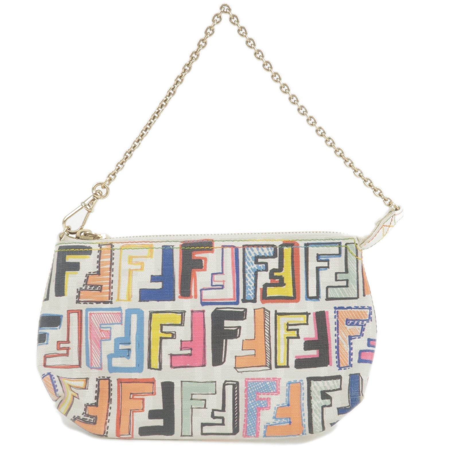 FENDI Zucca Print PVC Chain Accessory Pouch Multicolor 8BR592