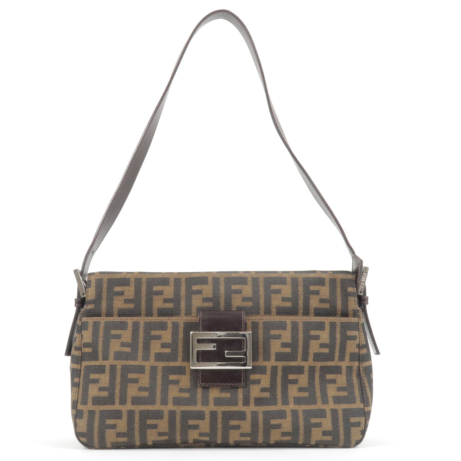 FENDI Zucca Canvas Leather Shoulder Bag Khaki Black Brown 26566