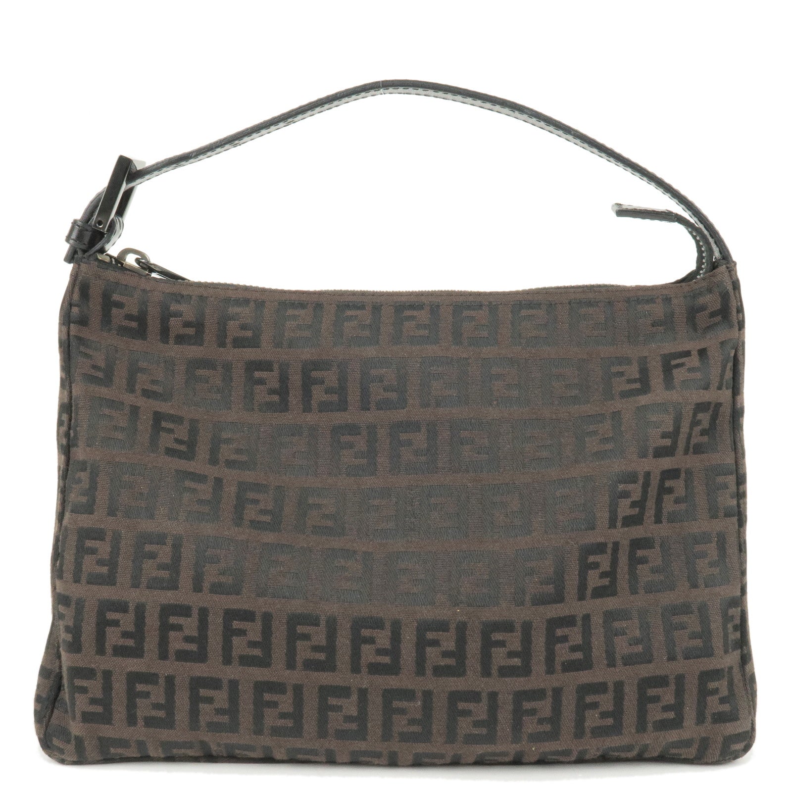 FENDI Zucchino Canvas Leather Hand Bag Mini Bag Black 8N0005