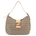 FENDI Zucchino Canvas Leather Shoulder Bag Beige Brown 8BR036