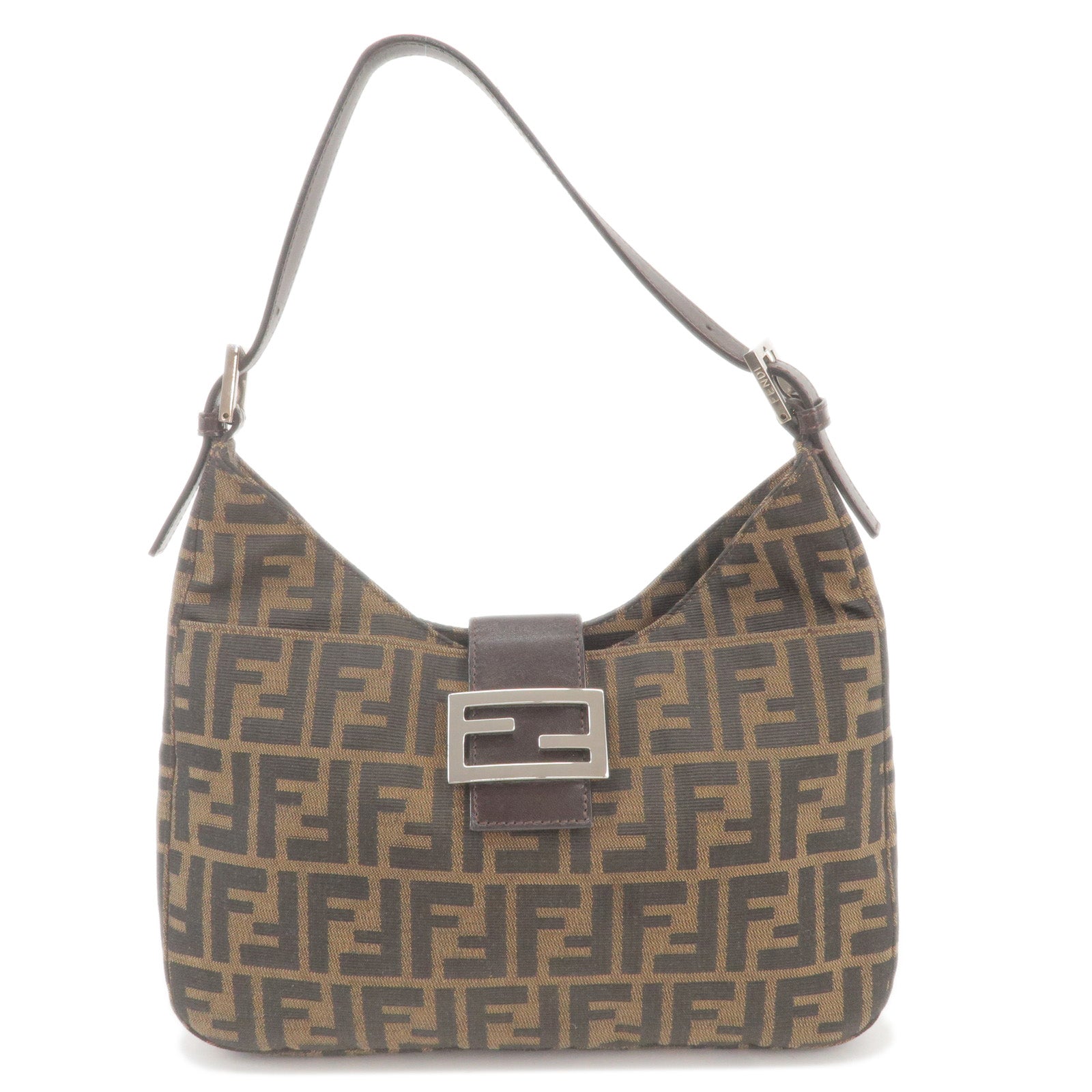 FENDI Zucca Canvas Leather Shoulder Bag Khaki Brown Black 26569