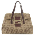 FENDI Zucchino Canvas Leather Shoulder Bag Beige Brown 8BN188