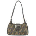 FENDI Zucca Canvas Leather Shoulder Bag Khaki Black 267670