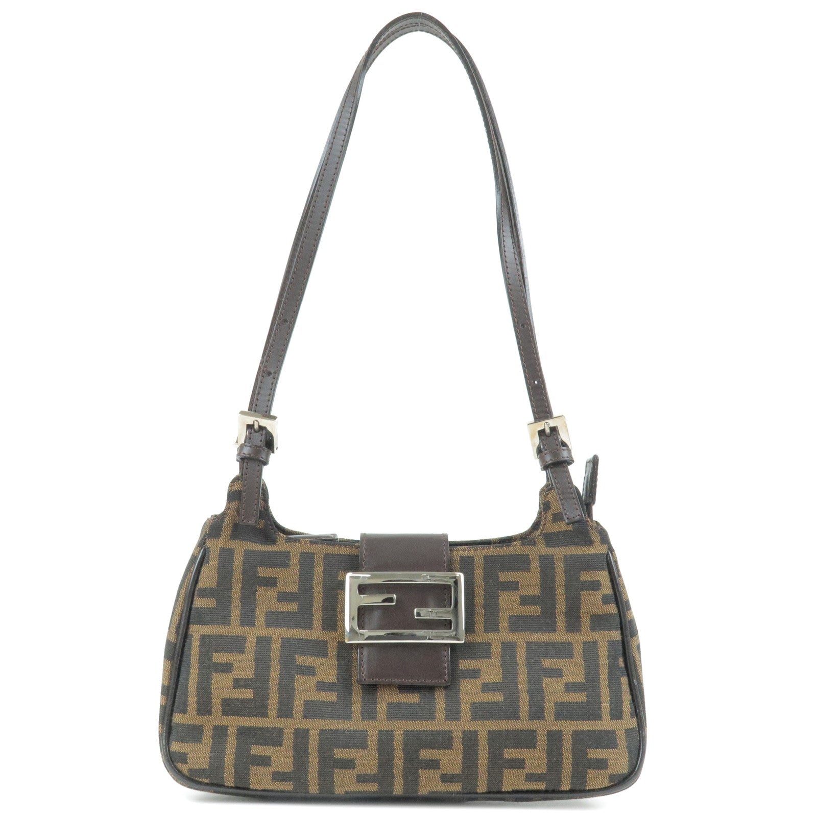 FENDI Zucca Canvas Leather Shoulder Bag Khaki Black 267670