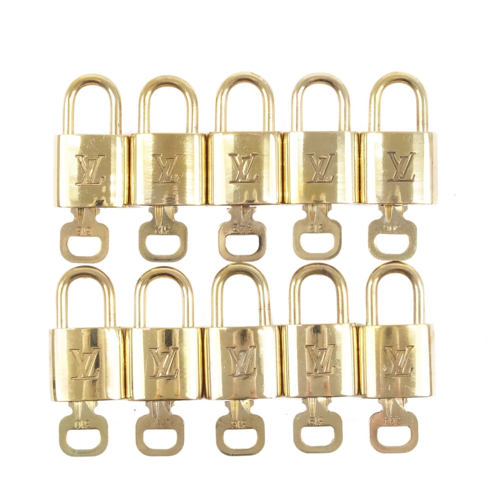 Louis Vuitton Set of 10 Lock & Key Cadena Key Lock Gold