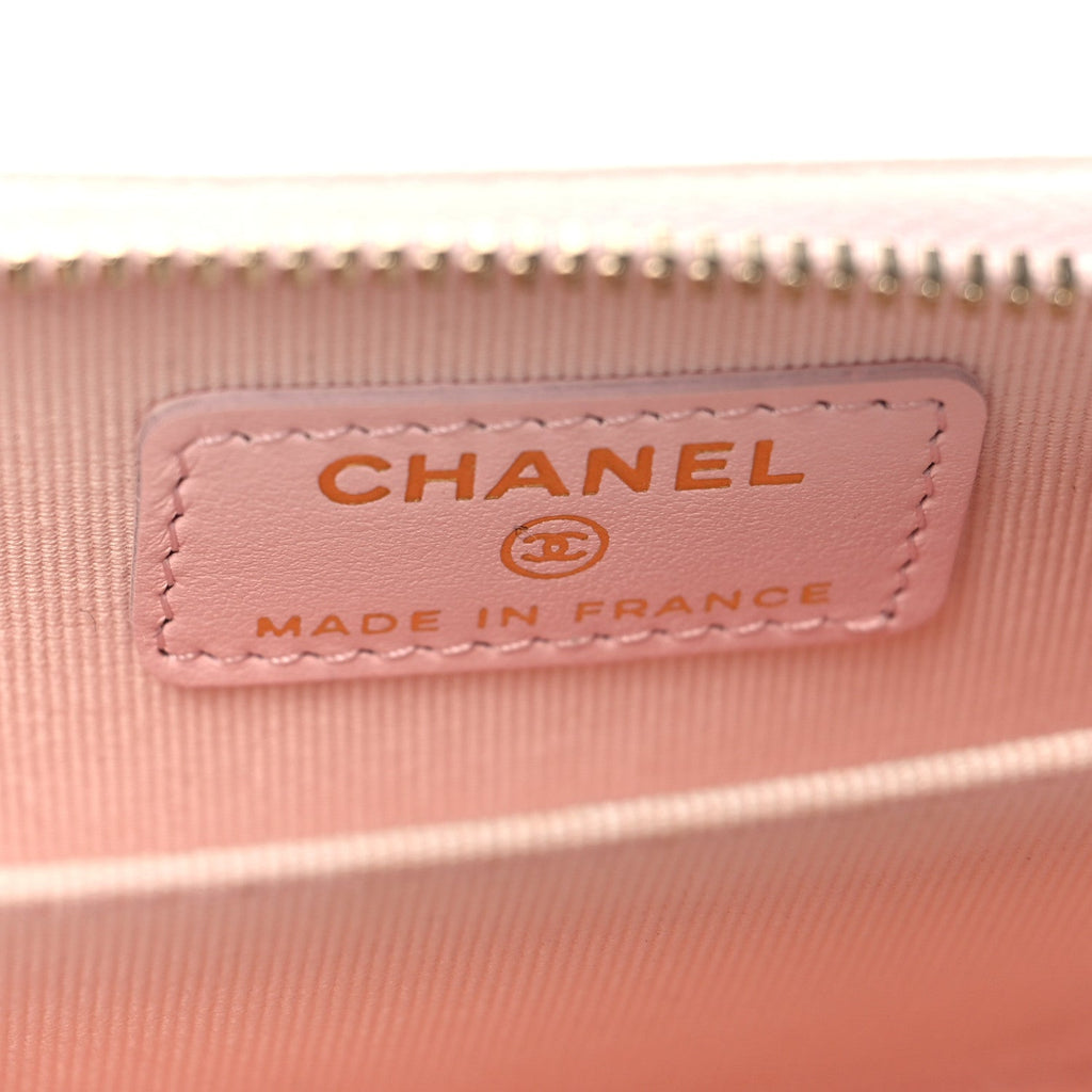Caviar Quilted Zip Coin Purse Wallet Light Pink