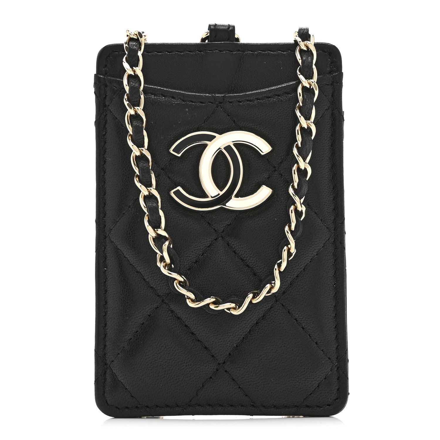 Lambskin Quilted Chanel Card Holder On Chain Black