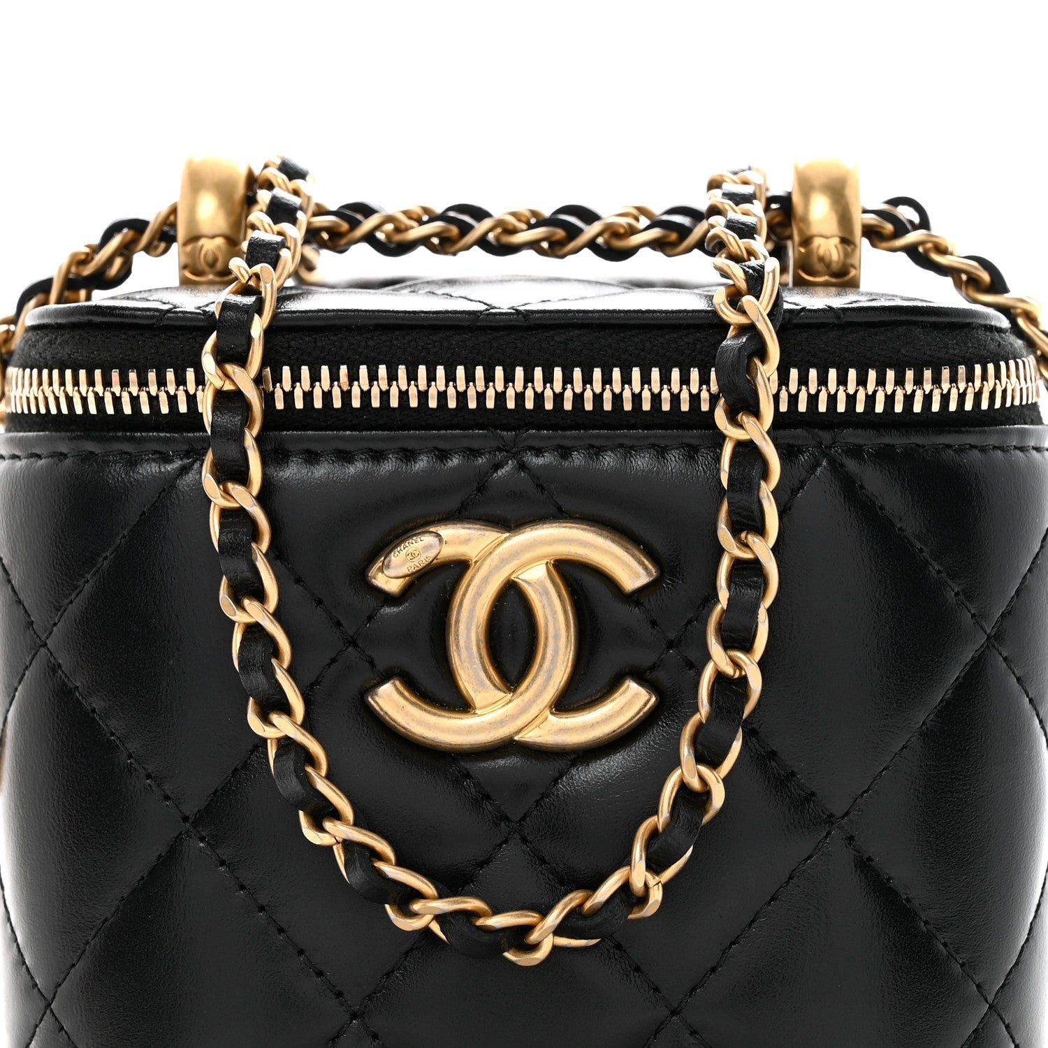 Chanel Calfskin Quilted Mini Perfect Fit Vanity Case With Chain Black