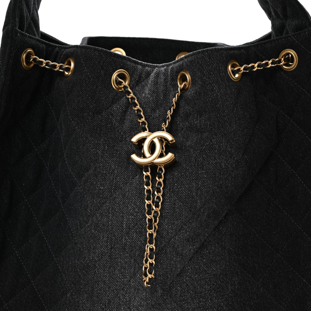 Chanel Washed Denim Quilted Medium Chanel 25 Handbag Black