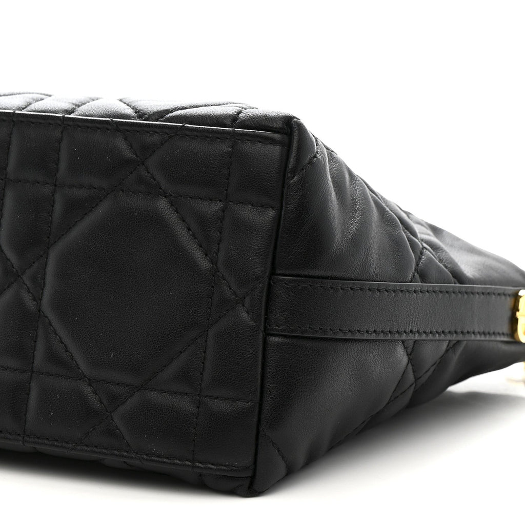 Christian Dior Lambskin Macrocannage DiorStar Hobo Bag Black