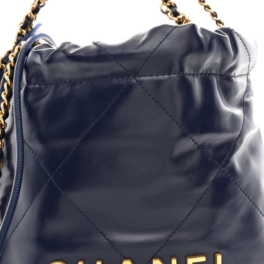 Chanel Shiny Calfskin Quilted Mini Chanel 22 Navy Blue