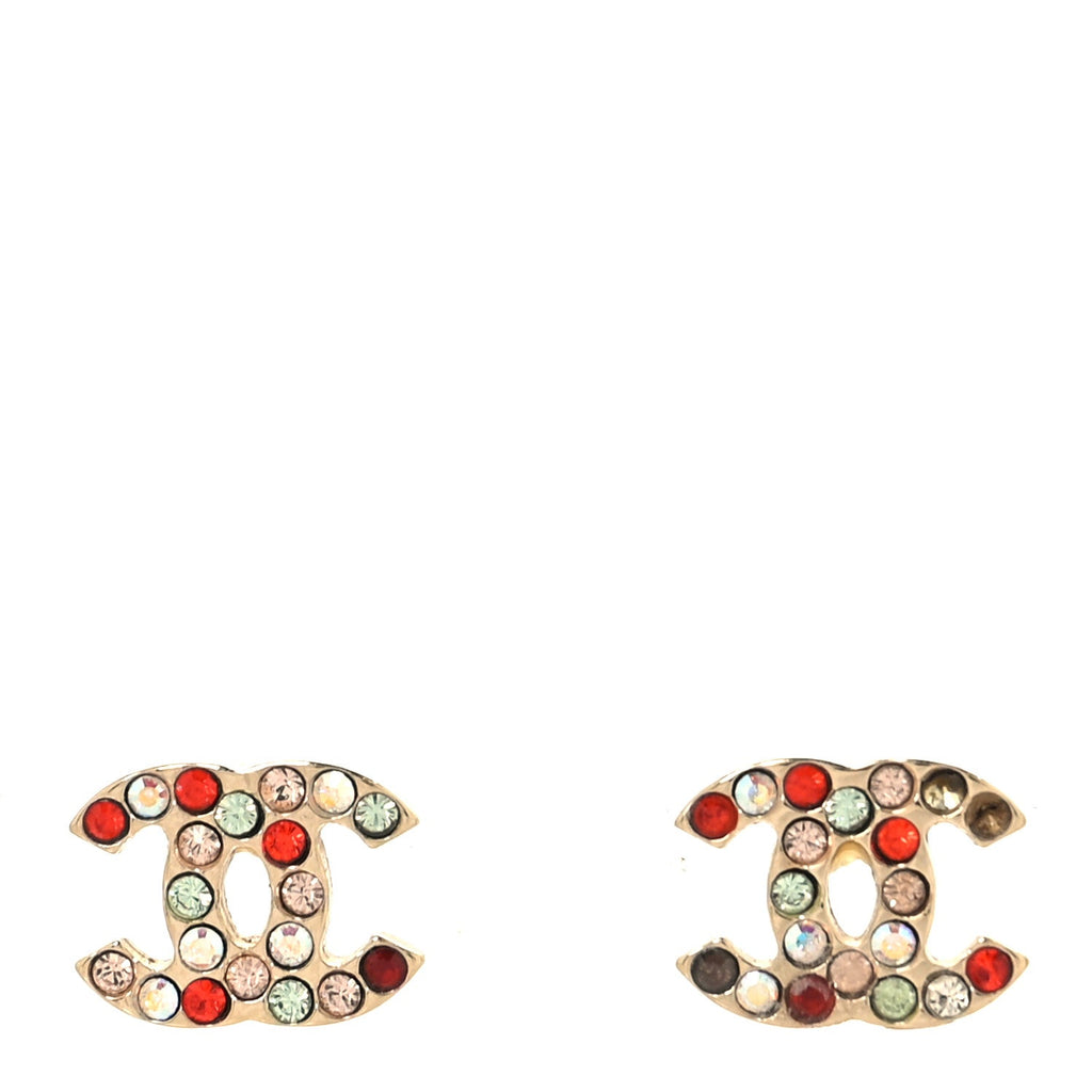 Metal Crystal CC Earrings Gold Multicolor