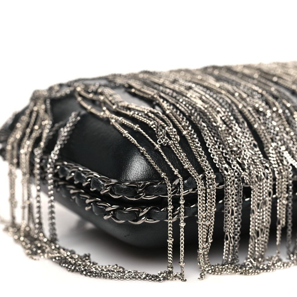 Chanel Lambskin Chain Fringe Clutch With Chain  Black