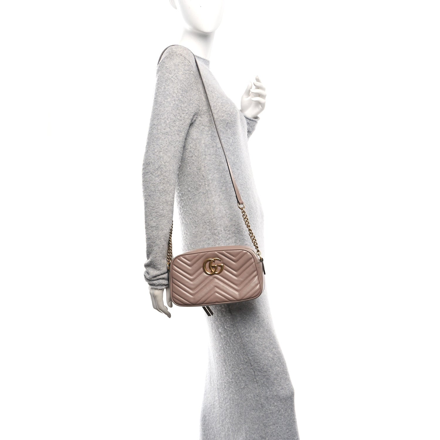 Gucci Calfskin Matelasse Small GG Marmont Chain Shoulder Bag Porcelain Rose