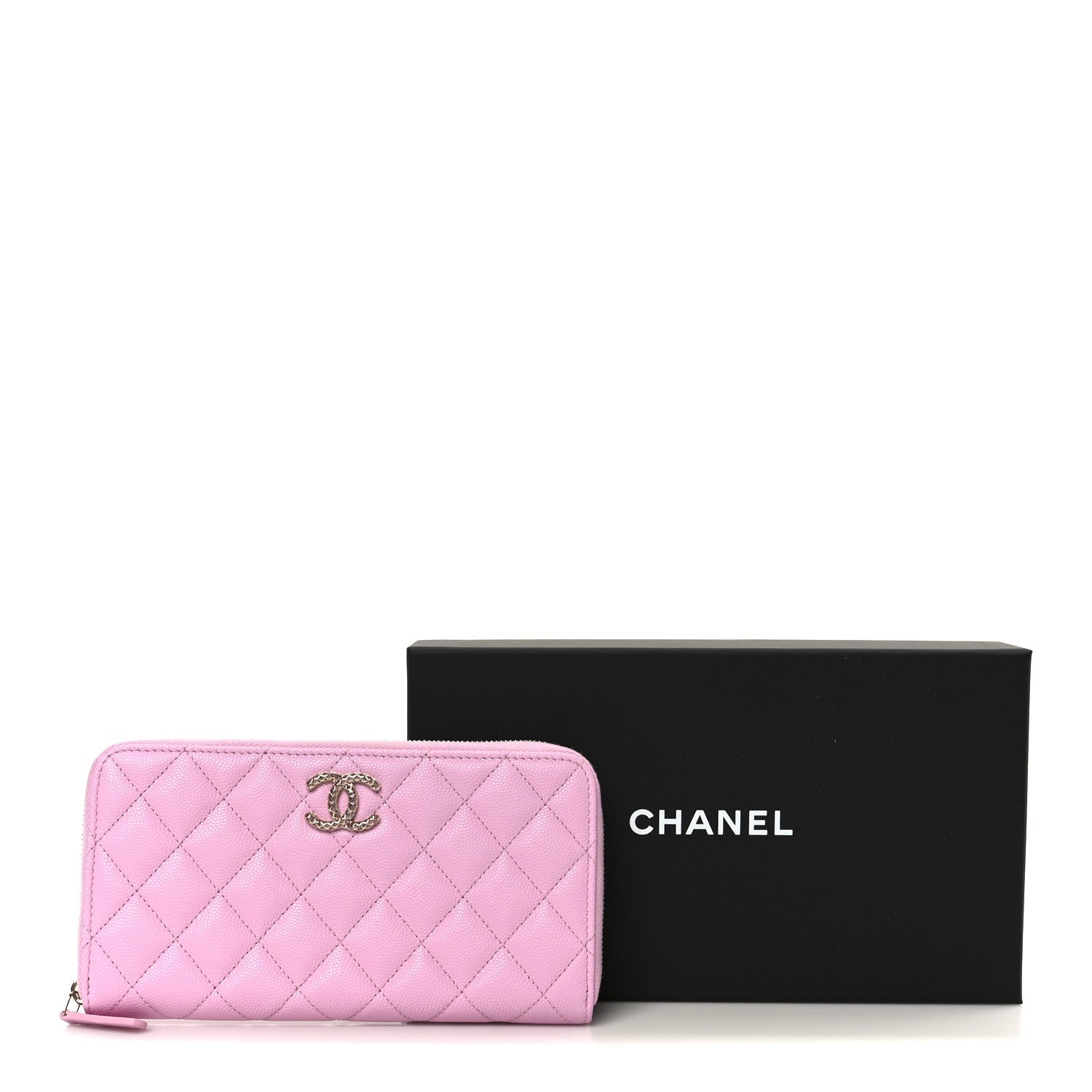 Caviar Quilted Perforated CC Long Zipped Wallet Pink