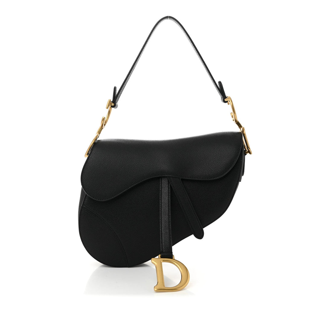 Christian Dior Grained Calfskin Saddle Bag Black