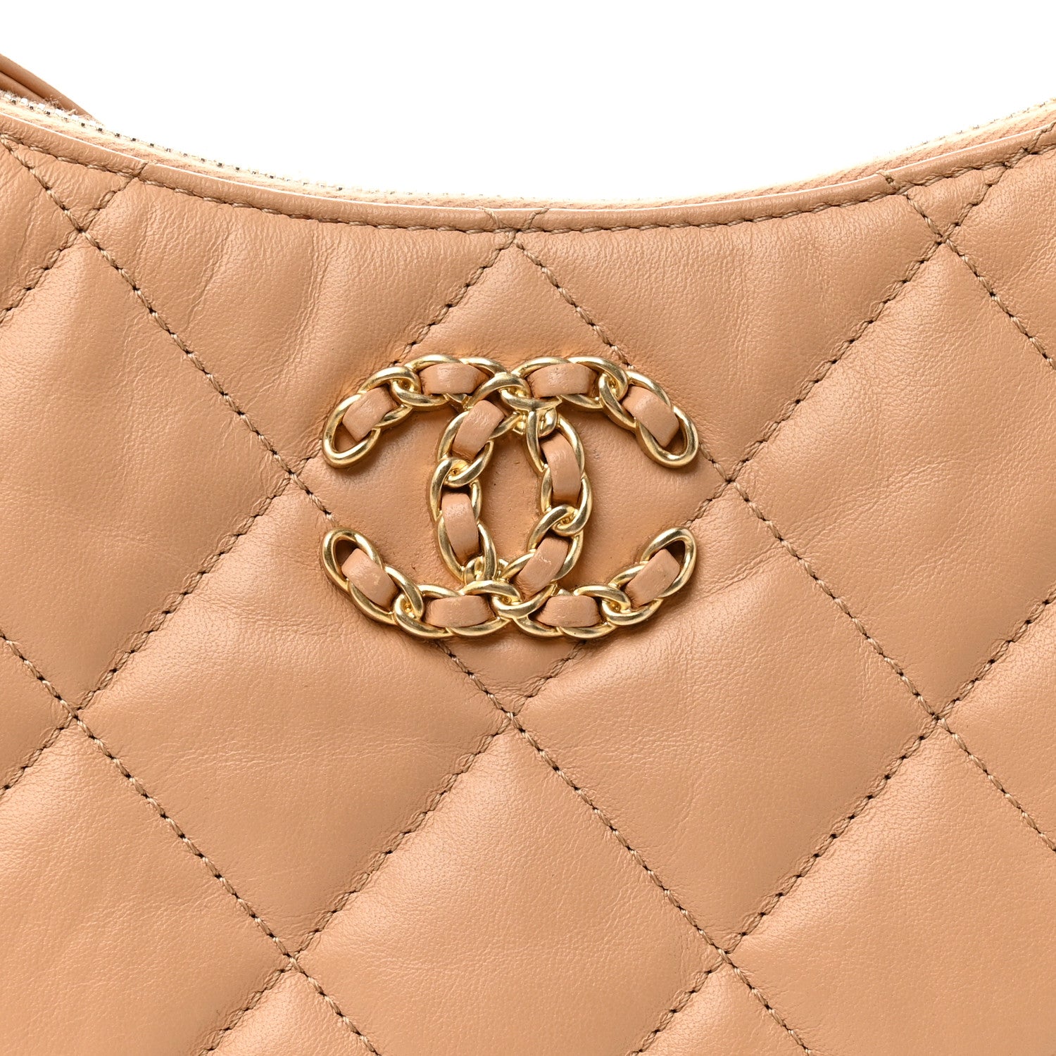 Chanel Crumpled Calfskin Quilted Braided CC Hobo Beige