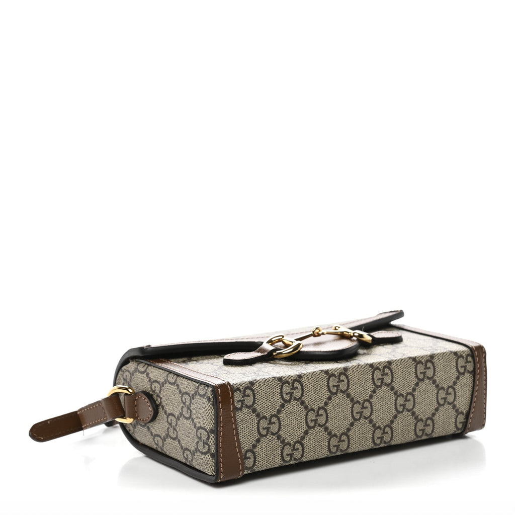 Gucci GG Supreme Monogram Mini Horsebit 1955 Shoulder Bag Beige Brown Sugar