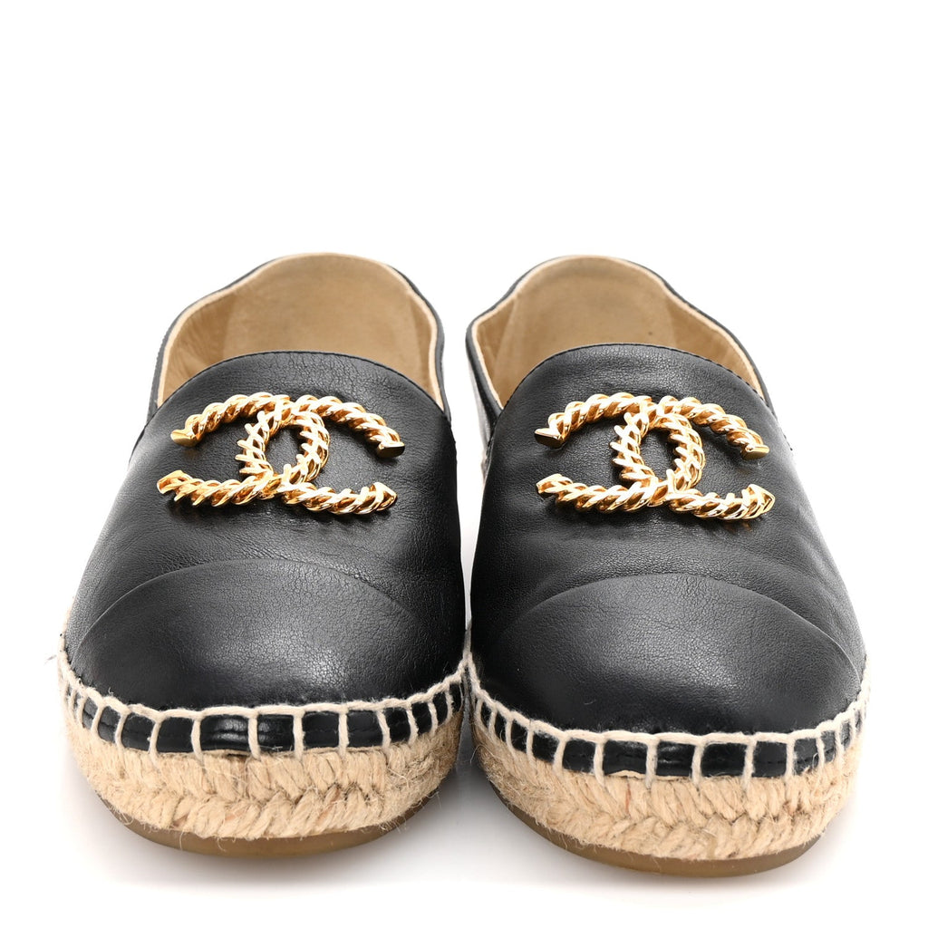 Calfskin Chain CC Espadrilles 35 Black