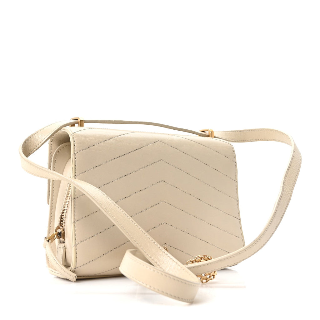 Chanel Calfskin Chevron Quilted Small Medal Flap White