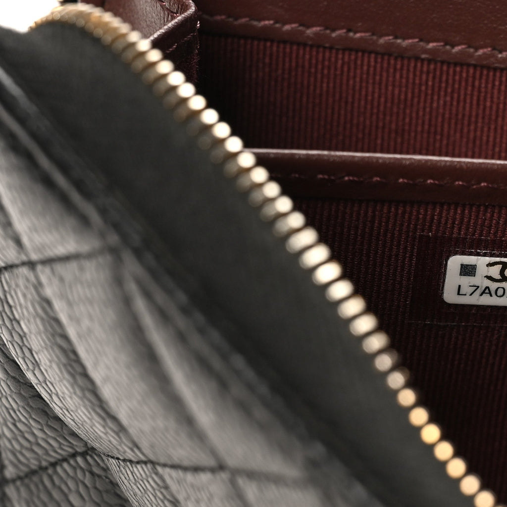 Caviar Quilted Large Gusset Zip Around Wallet Black