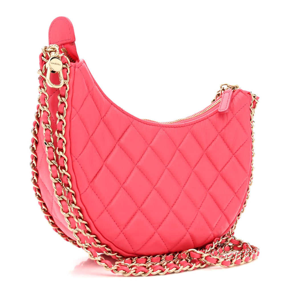 Chanel Lambskin Quilted Small Hobo Bag Pink