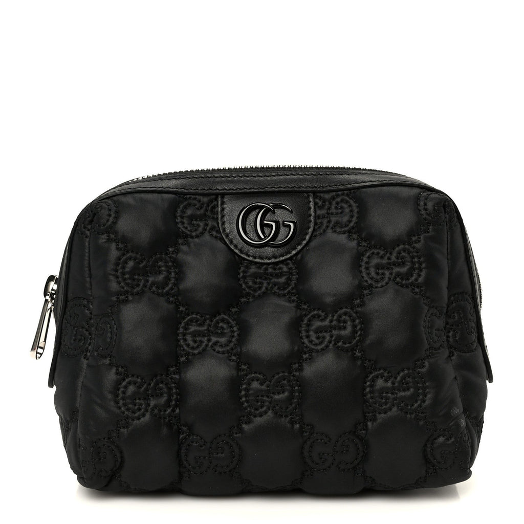 Gucci Nylon Calfskin Enamel GG Matelasse Beauty Case Black