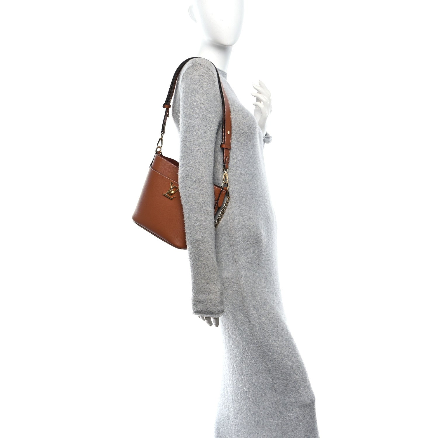 Louis Vuitton Calfskin Lock and Walk Bucket Cognac