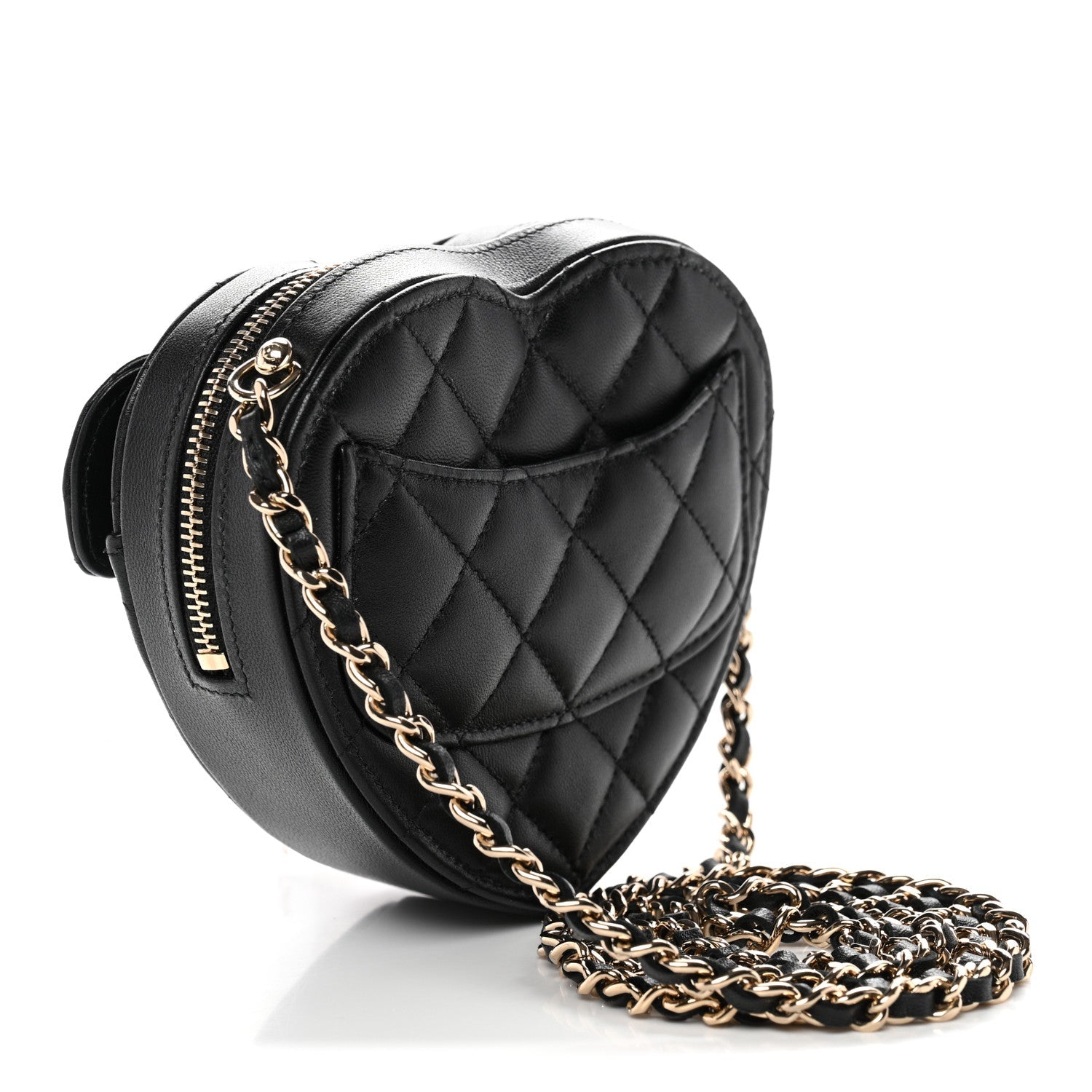 Chanel Lambskin Quilted CC In Love Heart Clutch With Chain Black