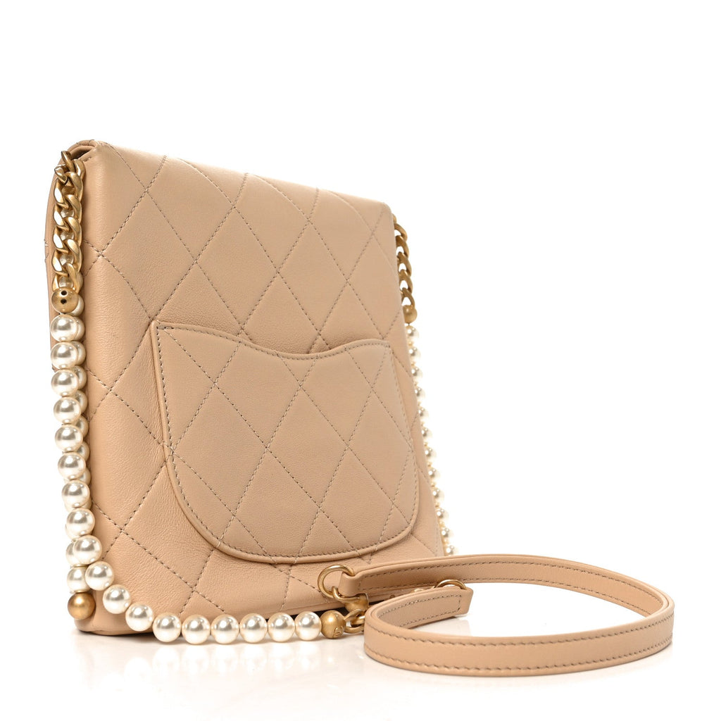 Chanel Calfskin Quilted Pearl Small Hobo Bag Beige
