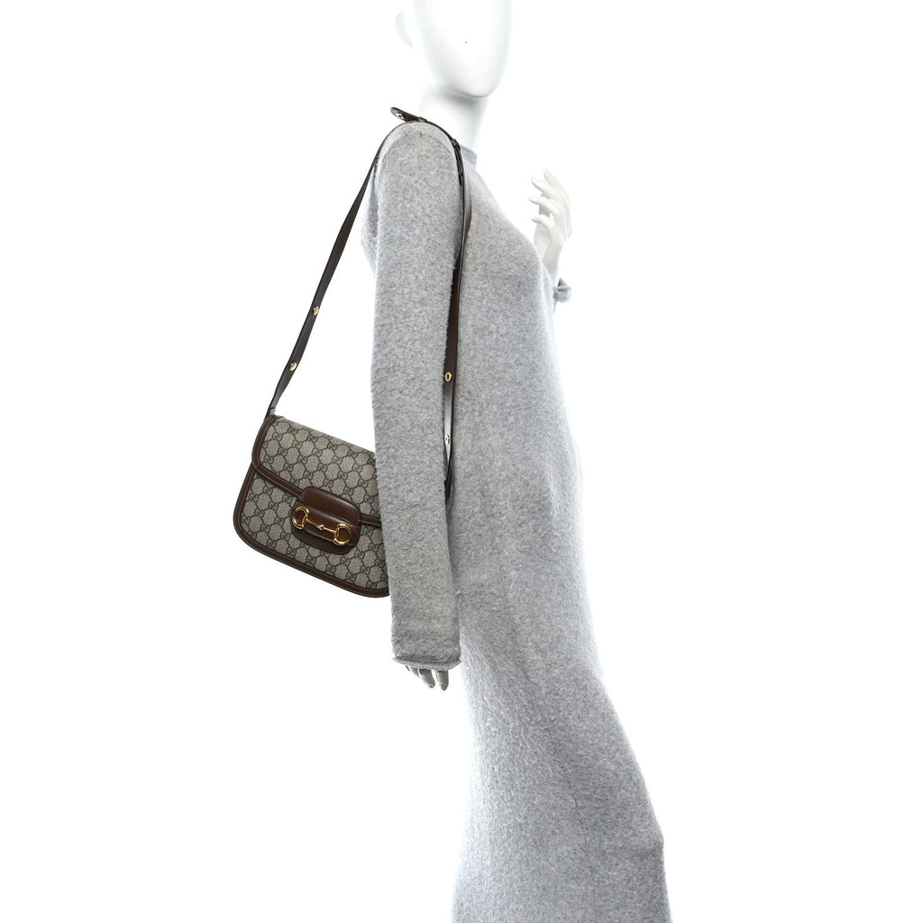 Gucci GG Supreme Monogram Horsebit 1955 Shoulder Bag Beige Brown Sugar