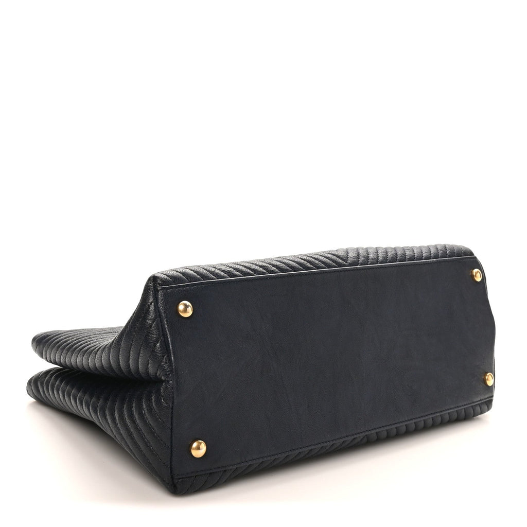 Chanel Wrinkled Lambskin Chevron Quilted Surpique Tote Navy Blue