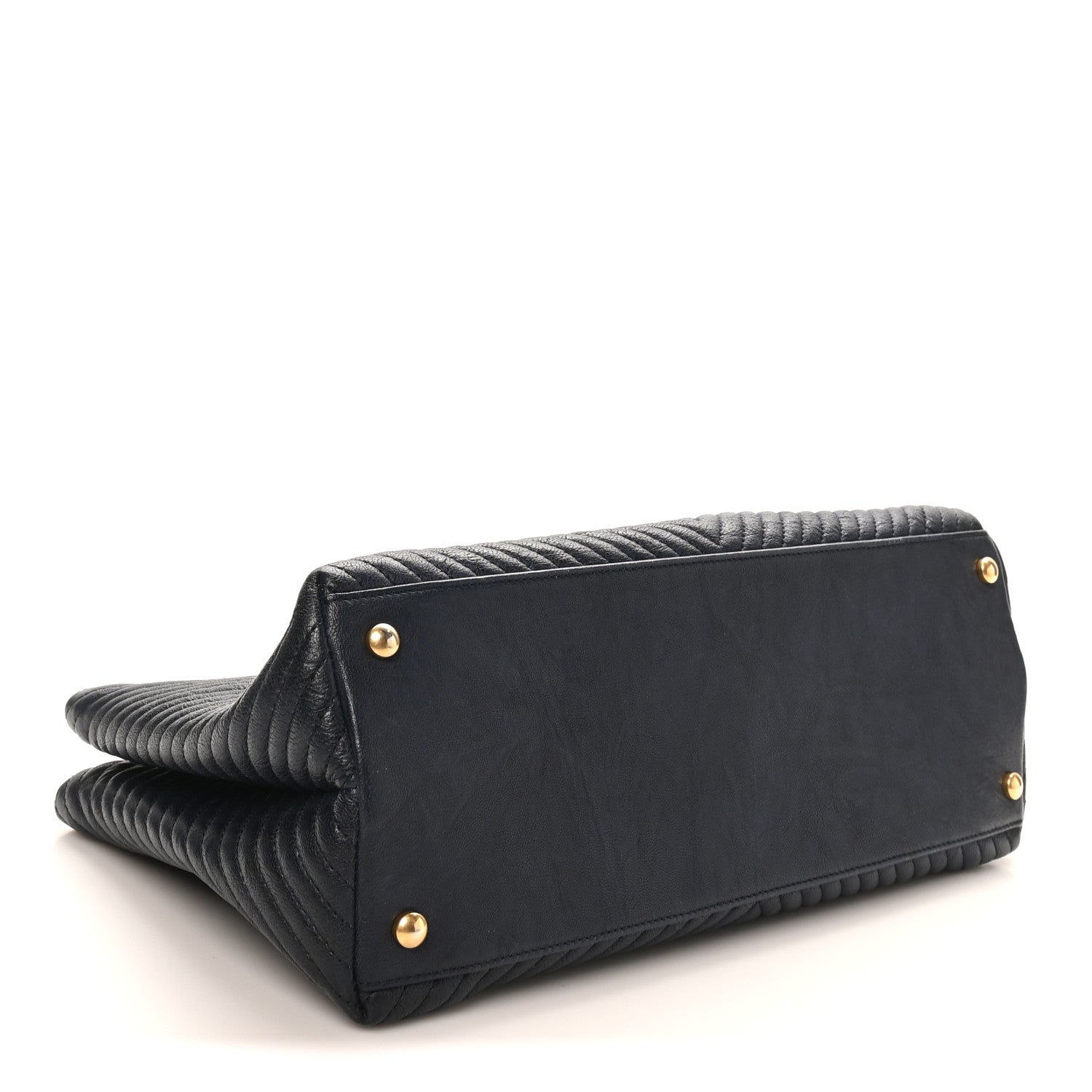Chanel Wrinkled Lambskin Chevron Quilted Surpique Tote Navy Blue