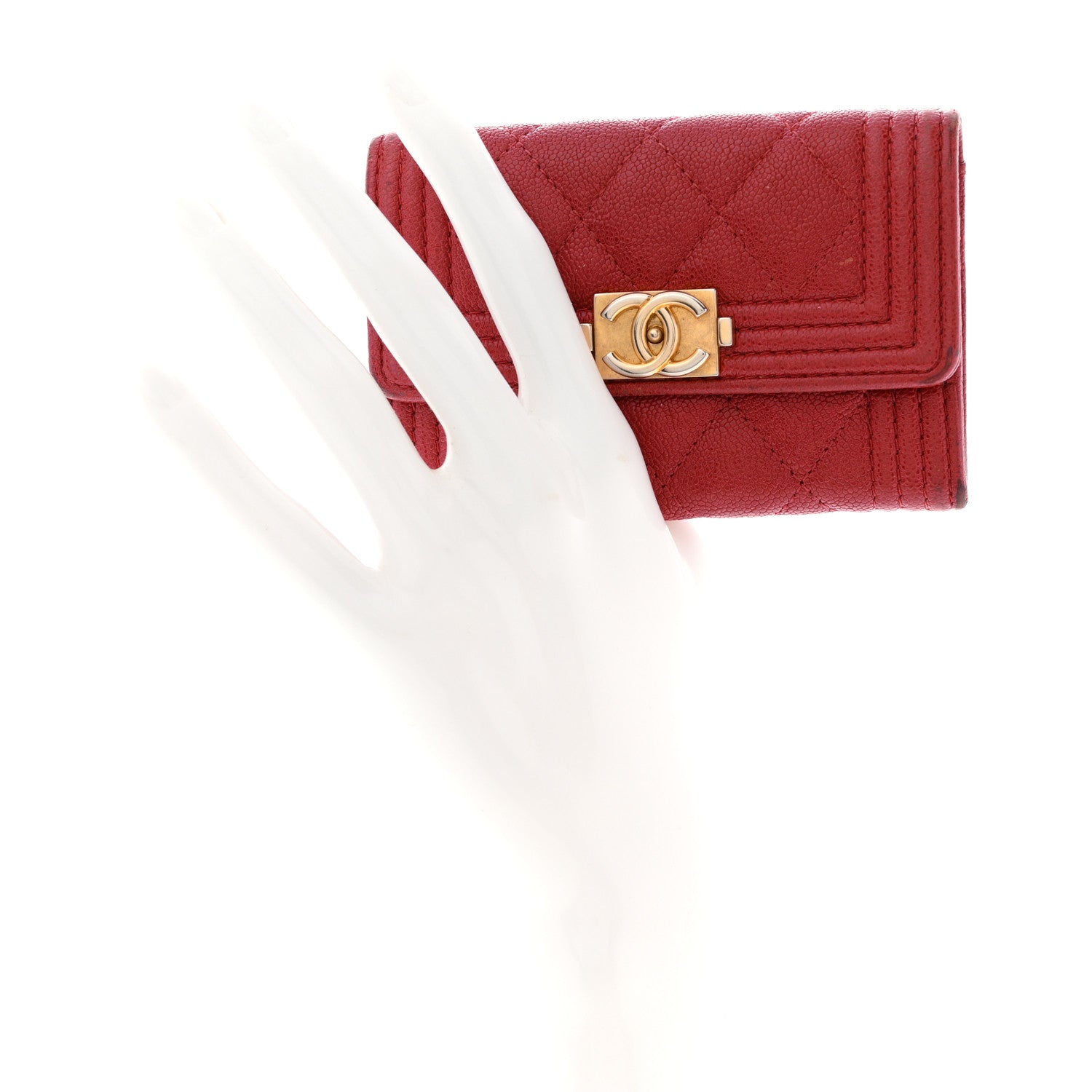 Caviar Quilted Boy Flap Card Holder Wallet Red