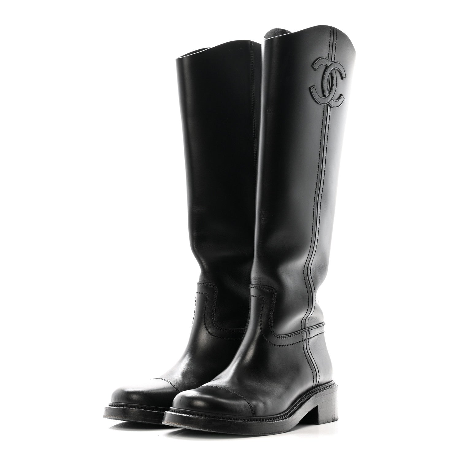 Calfskin Cap Toe CC Riding Boots 39 Black