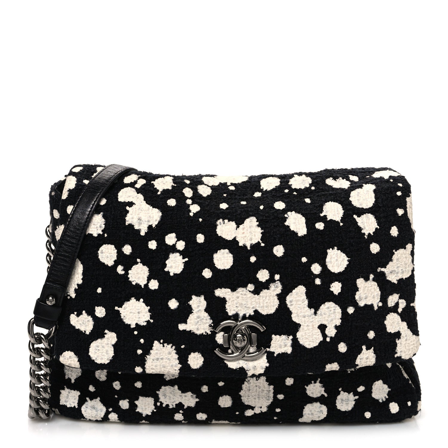 Chanel Tweed Paint Splatter Print Flap Black White