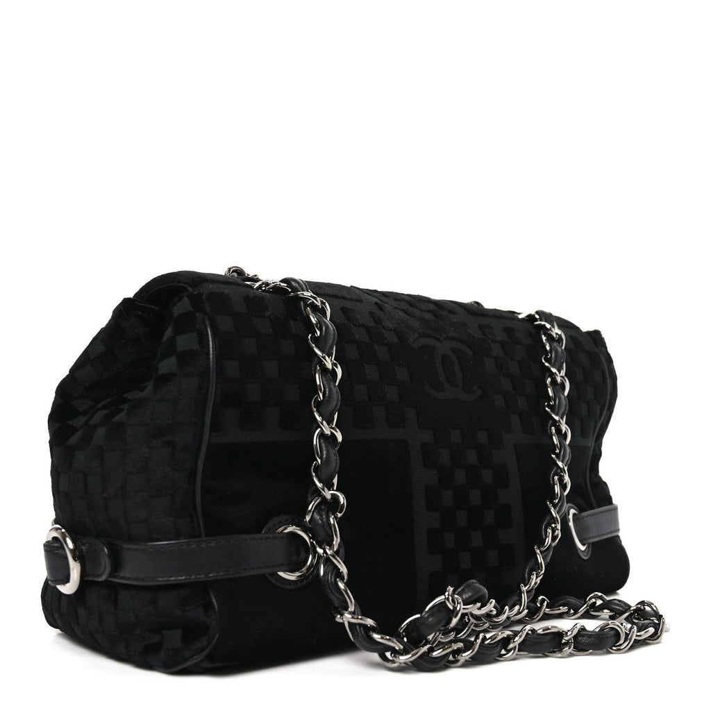 Chanel Velvet Checkered Flap Bag Black