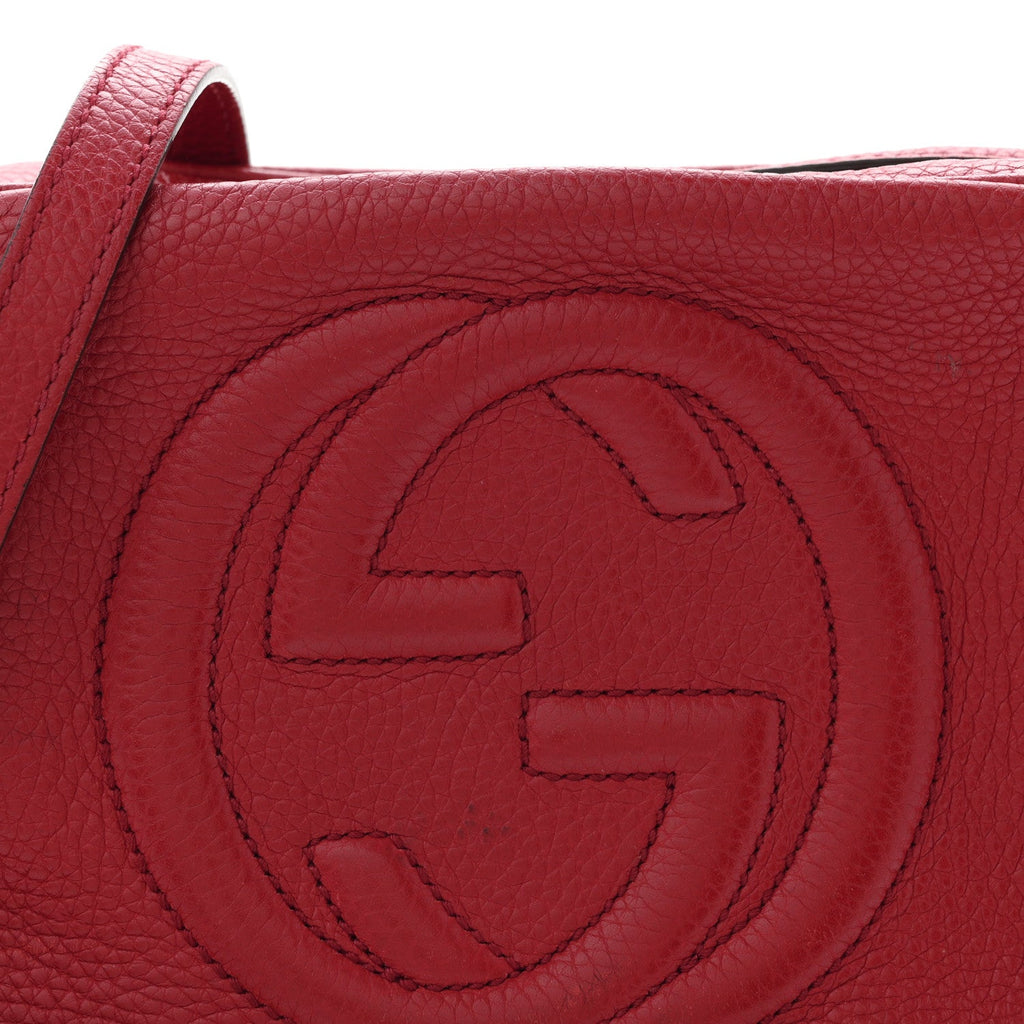 Gucci Pebbled Calfskin Small Soho Disco Bag Tabasco Red