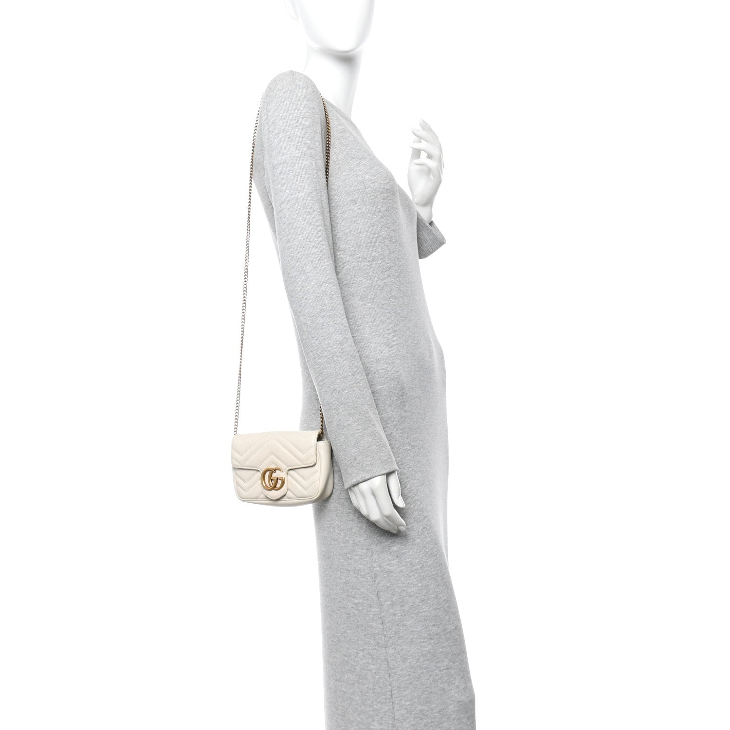 Gucci Calfskin Matelasse Super Mini GG Marmont Shoulder Bag White