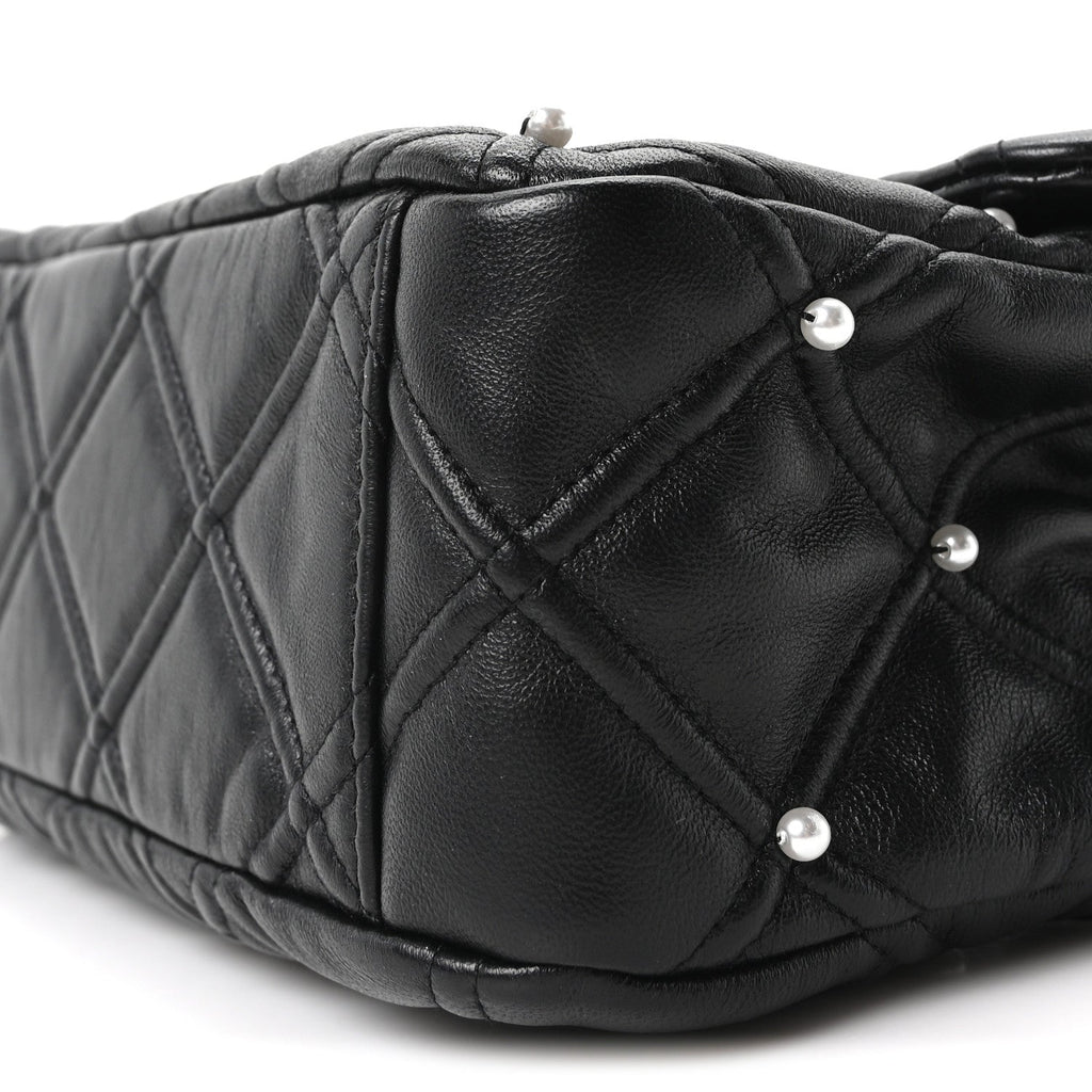 Chanel Lambskin Quilted Pearl Studded Flap Black
