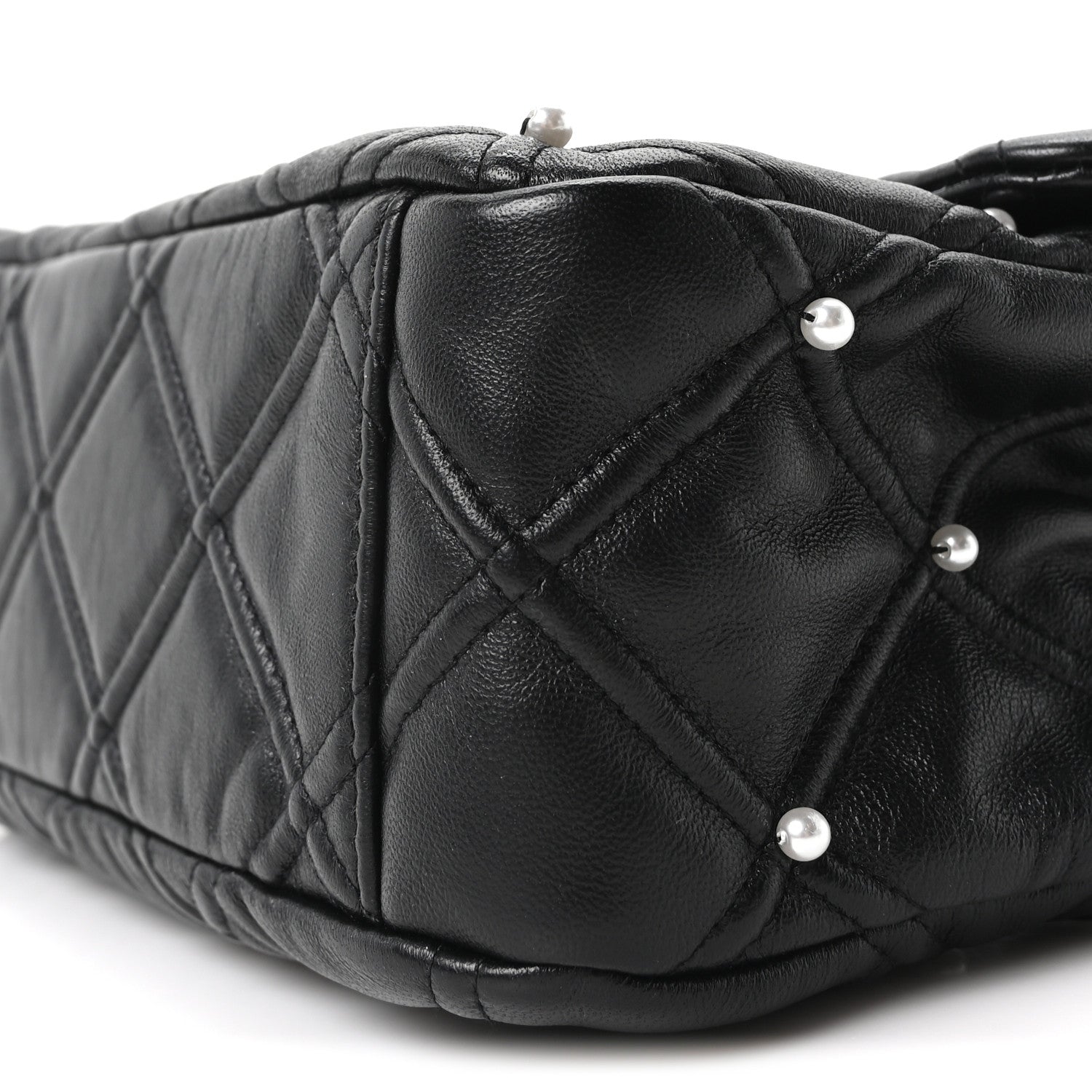 Chanel Lambskin Quilted Pearl Studded Flap Black