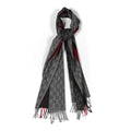 Gucci Cashmere Monogram Web Fringe Scarf Grey Red Navy