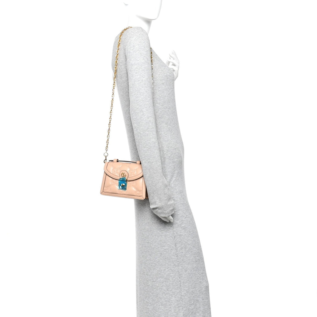Gucci Calfskin GG Matelasse Mini Chain Top Handle Bag Light Pink