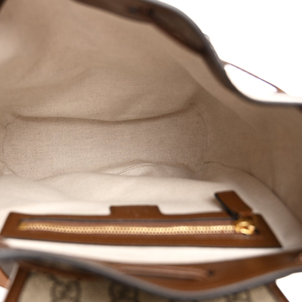 Gucci GG Supreme Monogram Azalea Calfskin Retro Interlocking G Buckle Backpack Beige Ebony Brown Sugar