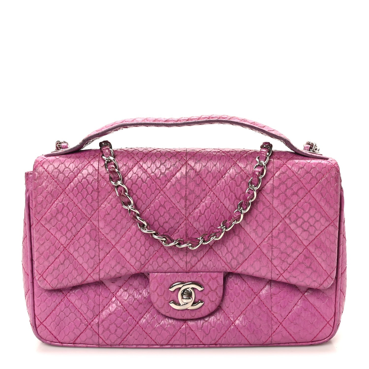 Chanel Elaphe Snakeskin Quilted Medium Easy Carry Flap Purple