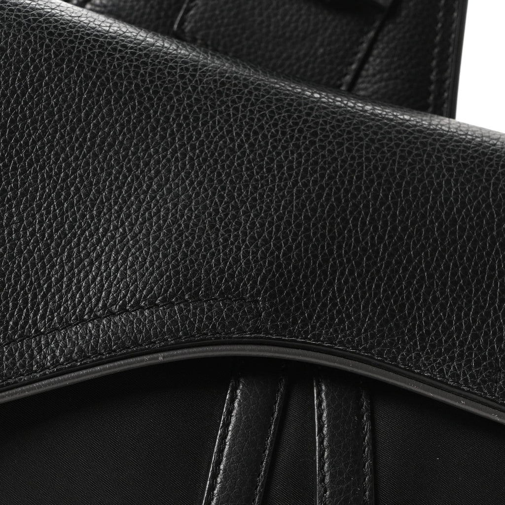 Christian Dior X Sacai Grained Calfskin Technical Fabric Mens Saddle Bag Black
