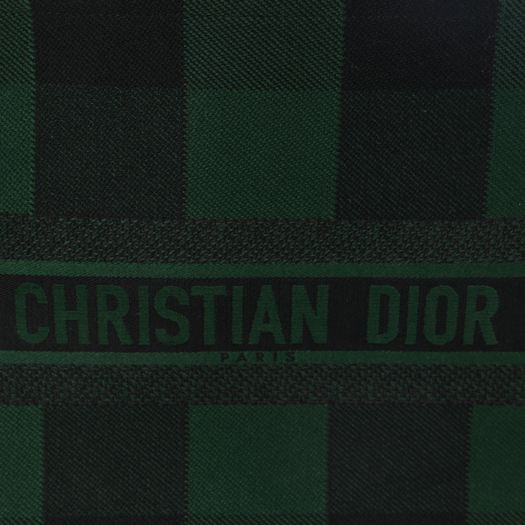 Christian Dior Canvas Embroidered Large Checkered Book Tote Black Green